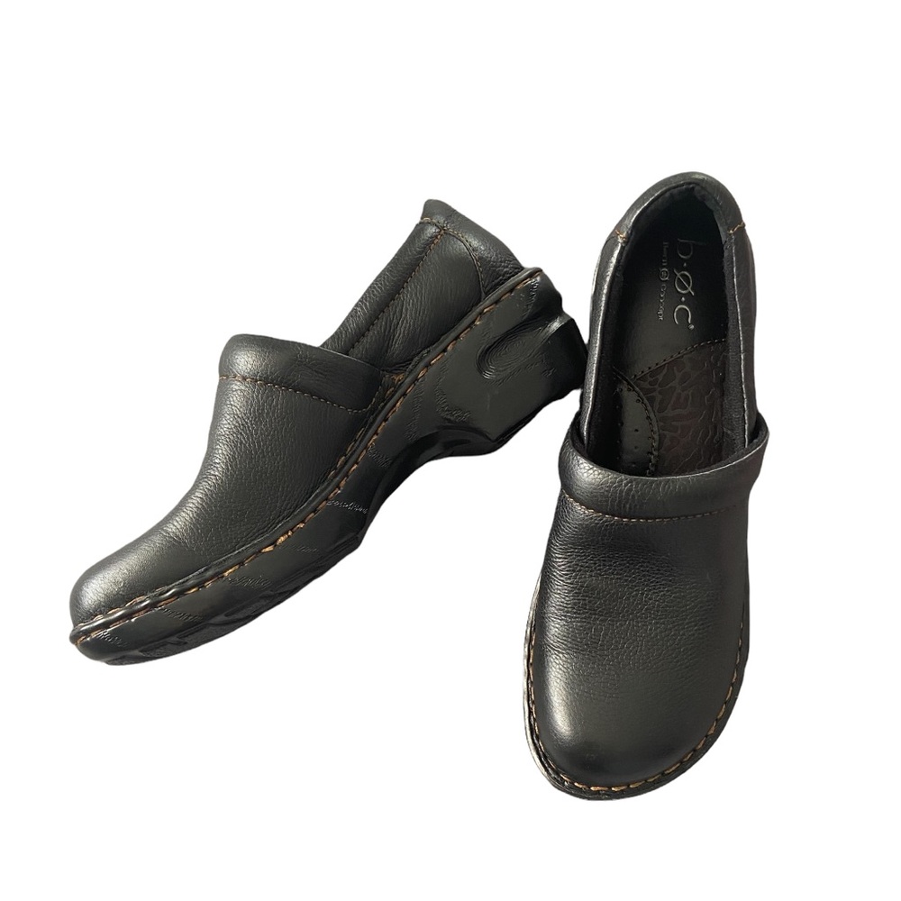 leather slip on clogs
